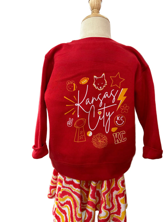 Kansas City Football Girls Sweatshirt Cardigan| Toddler and Girls Red Kansas City Sweatshirt