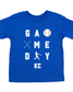 Blue t-shirt with 'Game Day KC' text and baseball graphics on a white background