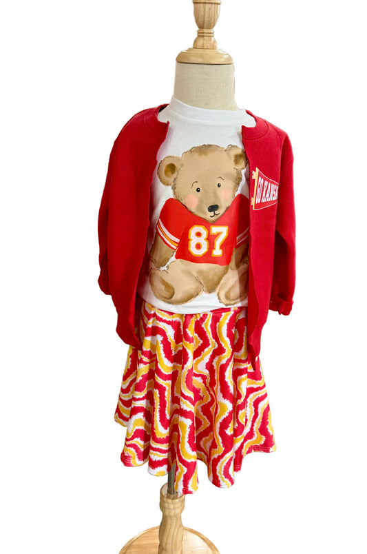 Kansas City Football Girls Sweatshirt Cardigan| Toddler and Girls Red Kansas City Sweatshirt