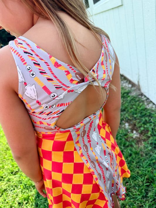 Girls KC Football Twist Back Dress | Girls Kansas City Dress