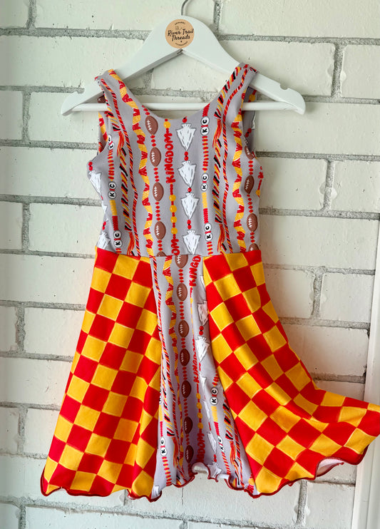 Girls KC Football Twist Back Dress | Girls Kansas City Dress
