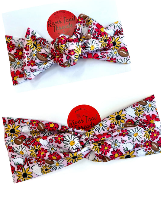 Kansas City Football Floral Headbands for Baby, Toddler & Adult | Matching Game Day Hair Accessories