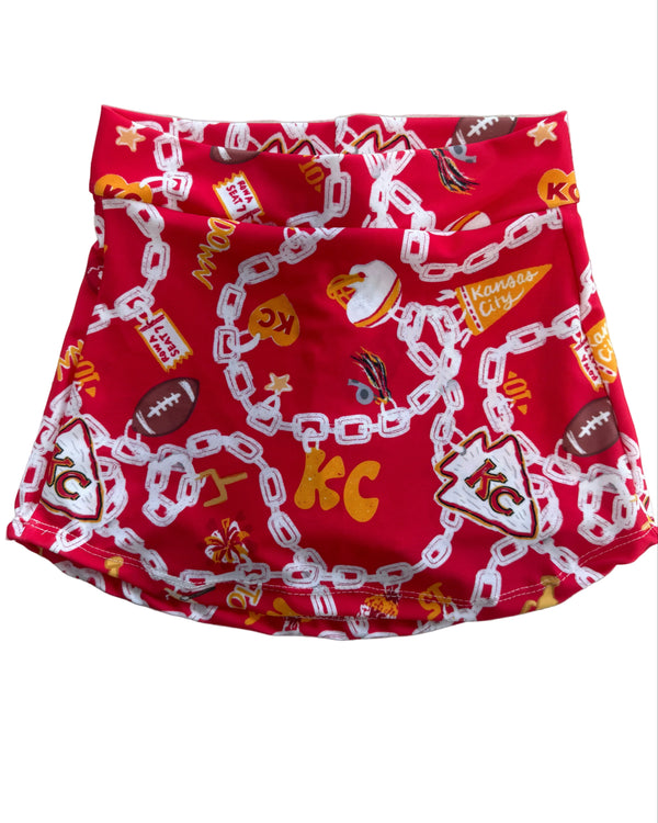 Girls Kansas City Football Skort| Girls Kansas City Game Day Skirt With Shorts