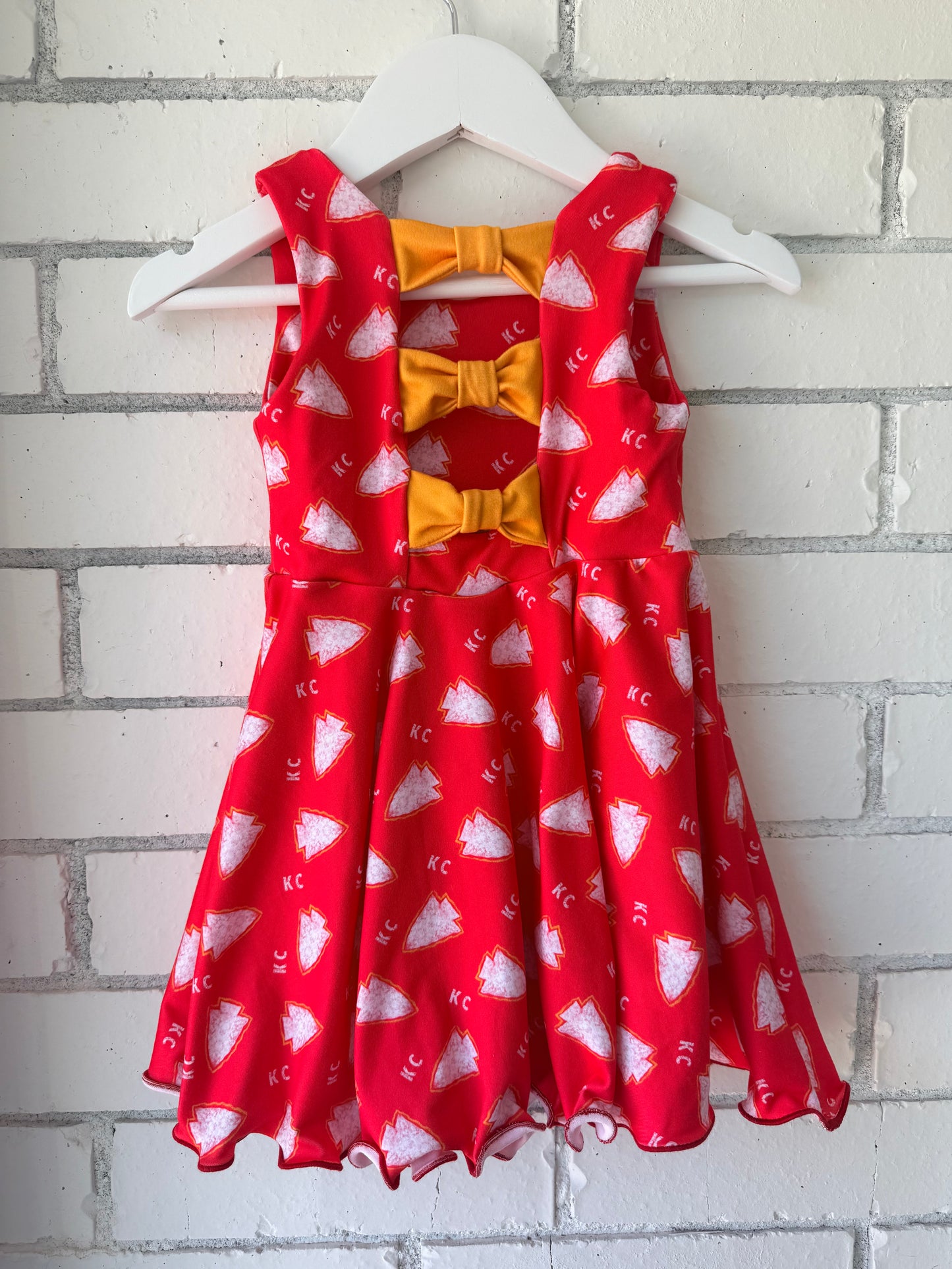 Girls KC Football Bow Back Dress | Girls Kansas City Bow Dress