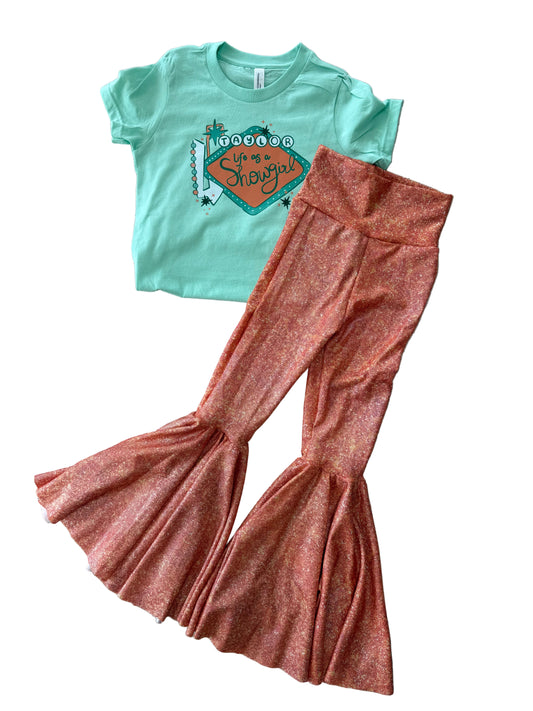 Girls Taylor Bell Bottoms | Orange Shimmer Pants for Baby, Toddler & Girls