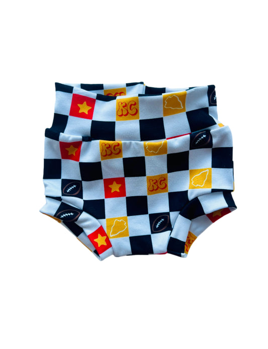 KC Football Girl Baby & Toddler Bummies | Game Day Ready Outfit for Little Fans |Checkers