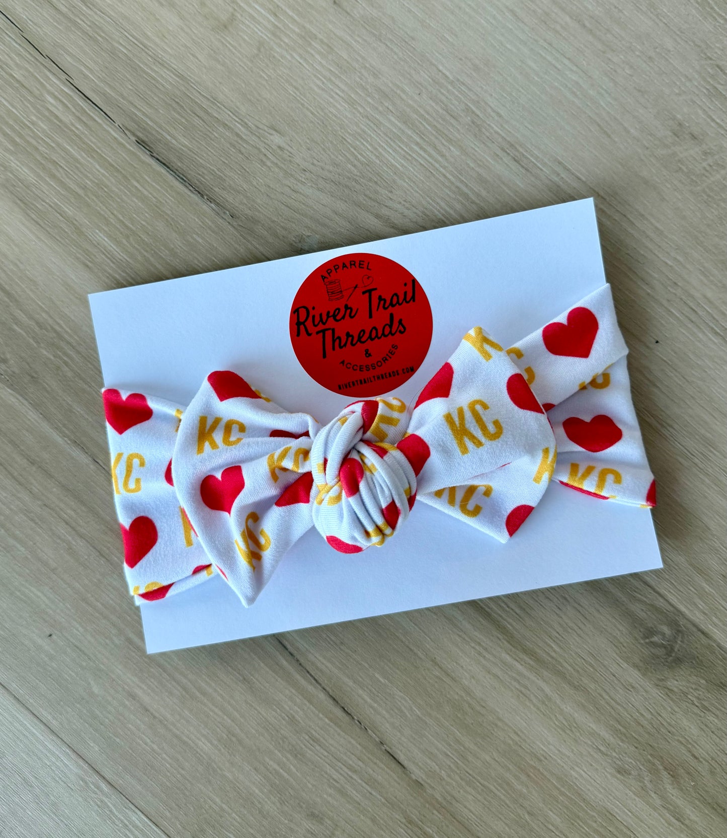Girls Kansas City Bow Headband| White and Red Handmade Kansas City Kids Accessory