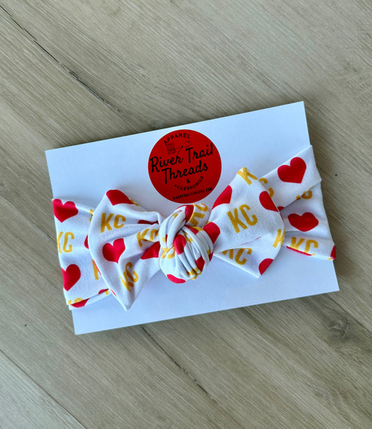 Girls Kansas City Bow Headband| White and Red Handmade Kansas City Kids Accessory