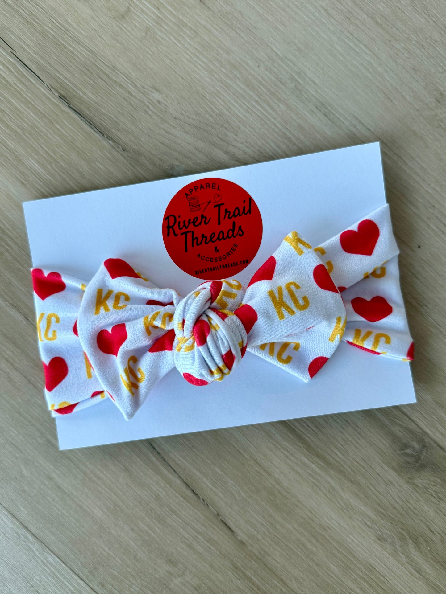Girls Kansas City Bow Headband| White and Red Handmade Kansas City Kids Accessory