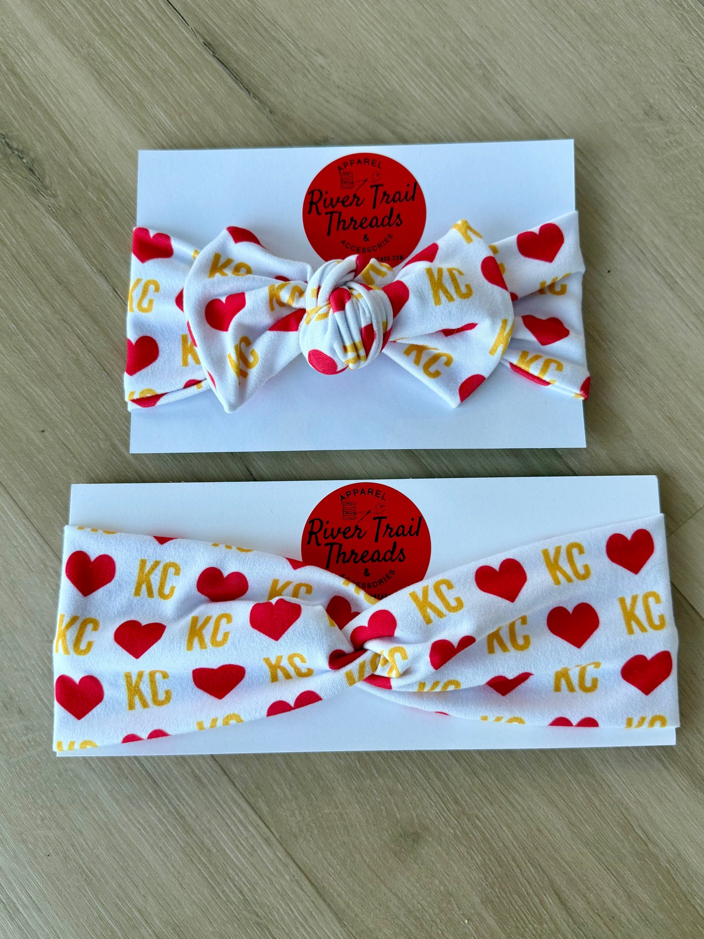 Girls Kansas City Bow Headband| White and Red Handmade Kansas City Kids Accessory