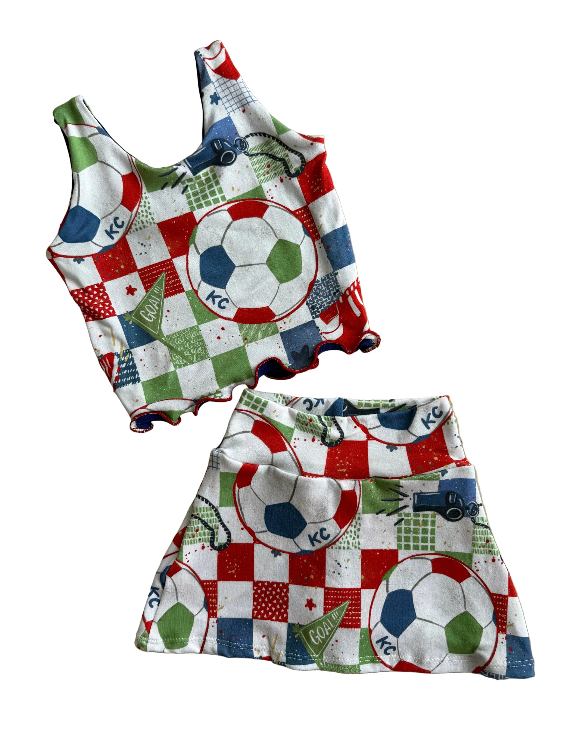 Children's soccer outfit with tank top and skirt