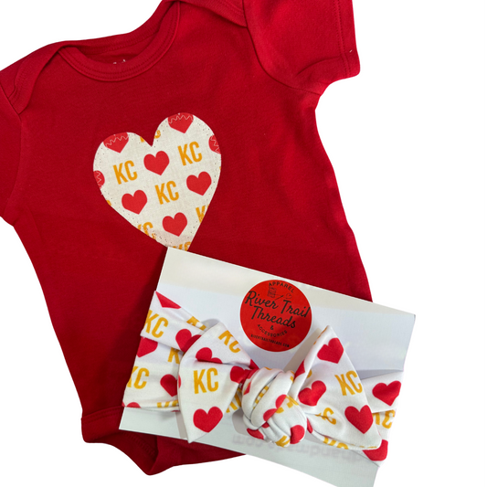 Kansas City Red Heart Baby Bodysuit|KC Football Baby Game Day Outfit