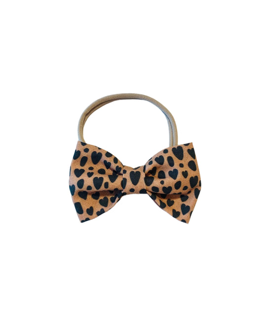 Leopard Heart Hair Bow